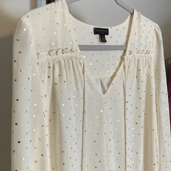 EUC Anthropologie Current Air Bristol Blouse Ivory Gold Boho Loose V-Neck Medium - Picture 4 of 10